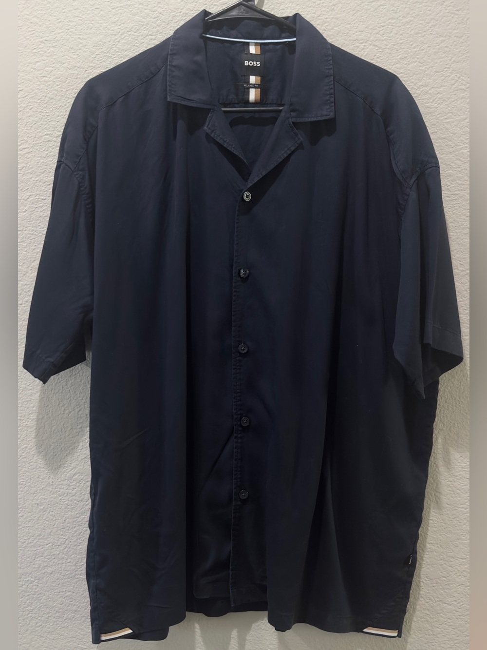 BOSS Navy Blue Shirt with Tan and White Trim